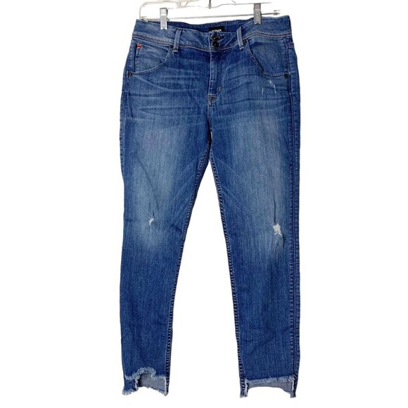 Hudson Women's Size 30 Midrise Cat Skinny Leg Step Hem Distressed Denim Jeans - Picture 3 of 9